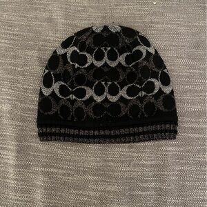 Coach Black and Silver Patterned Beanie